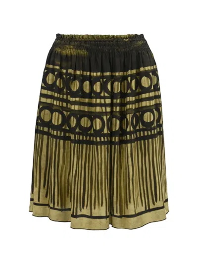 Pre-owned Miu Miu Geometric-print A-line Skirt In Green