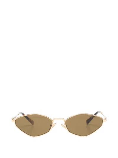 Pre-owned Miu Miu Geometric-frame Sunglasses In Gold