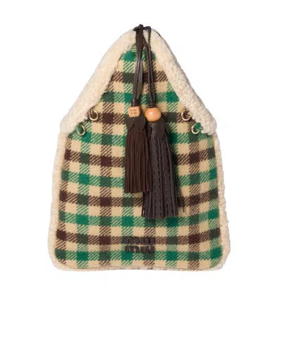 Miu Miu Gingham And Shearling Handbag