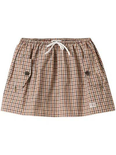 Miu Miu Gingham-check Mini Skirt In Brown