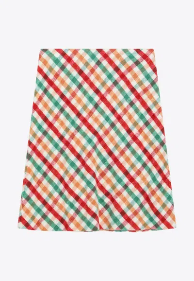 Miu Miu Gingham Check Wool Skirt In Pink