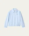 Miu Miu Gingham Cotton Collared Zip Jacket In Blue