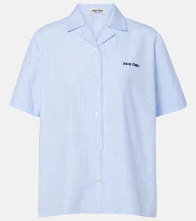 Miu Miu Micro Gingham Camp Collar Short-sleeve Shirt In Multi