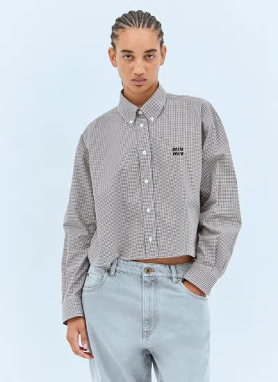 Miu Miu Gingham Crop Shirt In Gray