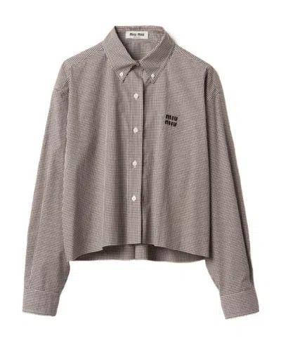 Miu Miu Gingham Check Poplin Shirt In White
