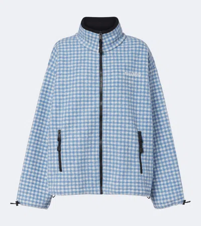 Miu Miu Gingham Fleece Jacket In Blue