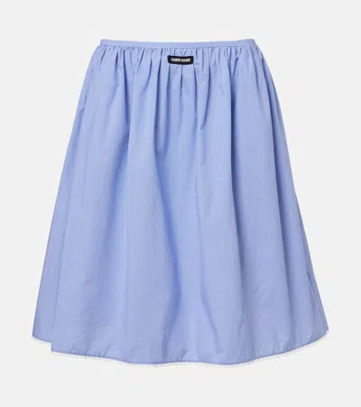 Miu Miu Gingham Lace-trimmed Cotton Midi Skirt In Blue