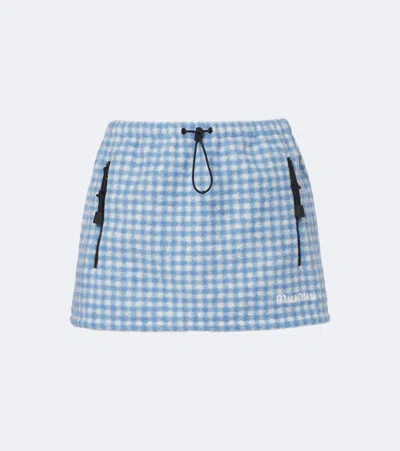Miu Miu Vichy Gingham Drawstring-waist Fleece Mini Skirt In Blue