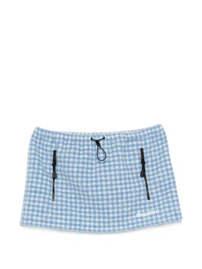 Miu Miu Gingham-check Drawstring-waist Mini Skirt In White