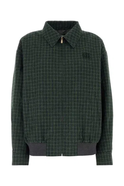 Miu Miu Embroidered Flannel Jacket In Green