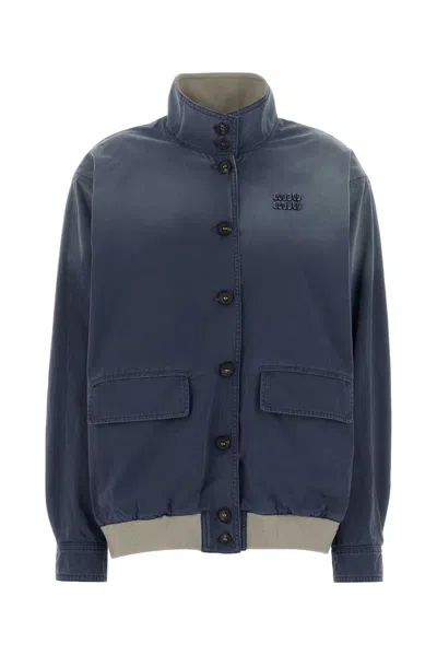 Miu Miu Cotton Twill Jacket In Blue