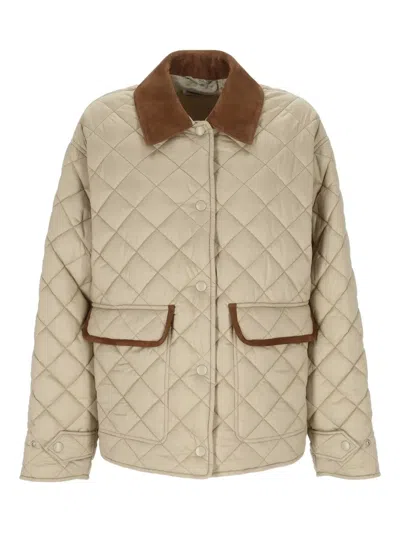 Miu Miu Giubbotti Ponge'tec+camoscio In Neutral