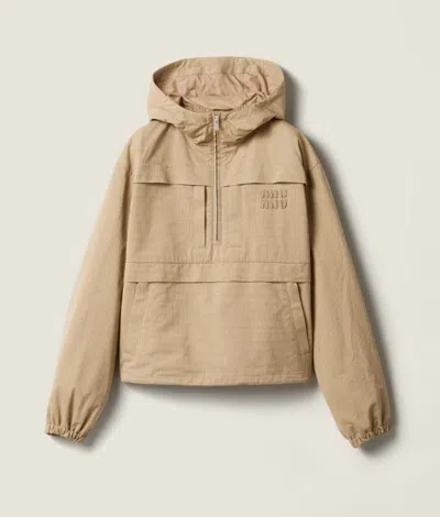 Miu Miu Hooded Ripstop Jacket Drawstring Cuffs Pocket In Multi