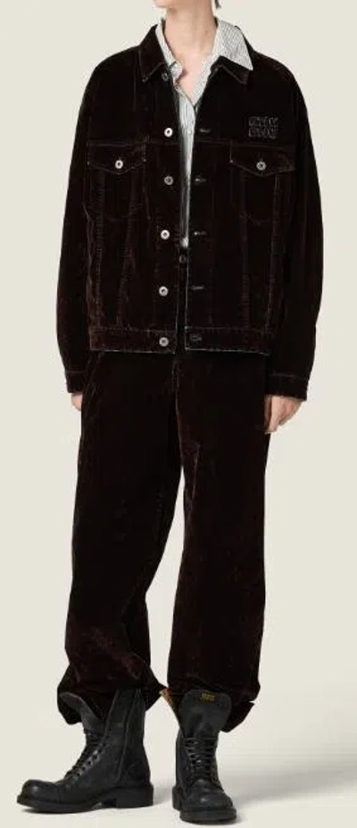 Miu Miu Velvet Chambray Long Sleeve Jacket In Black