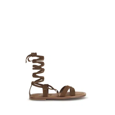 Miu Miu Gladiator Suede Leather Sandals In Brown