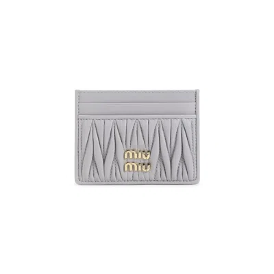 Miu Miu Glicine Lamb Leather Cardholder In Gray