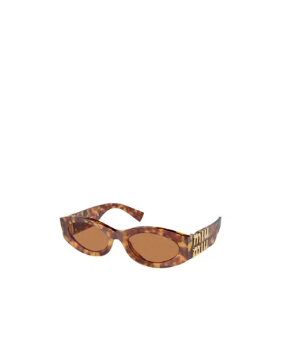 Miu Miu Glimpse Oval-frame Sunglasses In Brown