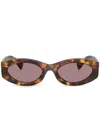 Miu Miu Logo Oval Acetate Sunglasses In Braun