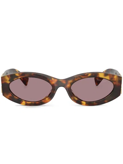 Miu Miu Logo Oval Acetate Sunglasses In Honey Havana