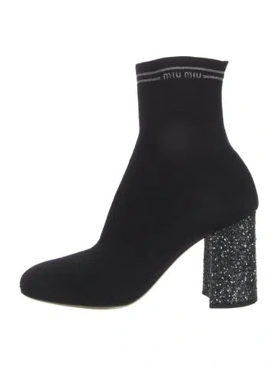 Pre-owned Miu Miu Glitter Accents Sock Boots In Black
