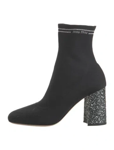 Pre-owned Miu Miu Glitter Accents Sock Boots In Black