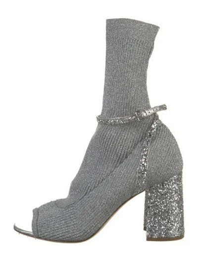 Pre-owned Miu Miu Glitter Accents Sock Boots In Silver