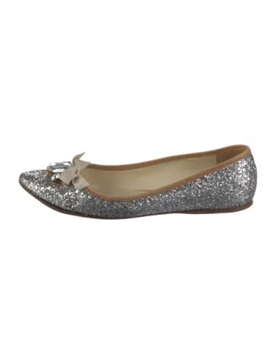 Pre-owned Miu Miu Glitter Bow Accents Ballet Flats