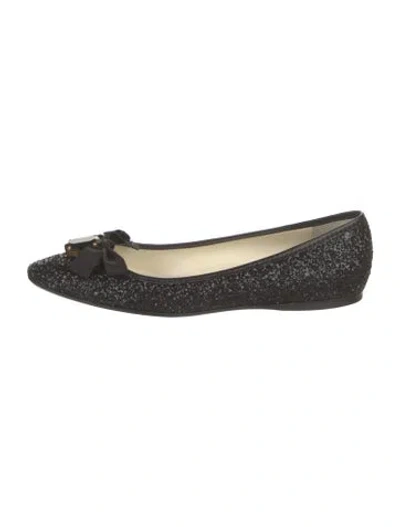 Pre-owned Miu Miu Glitter Bow Accents Ballet Flats In Black