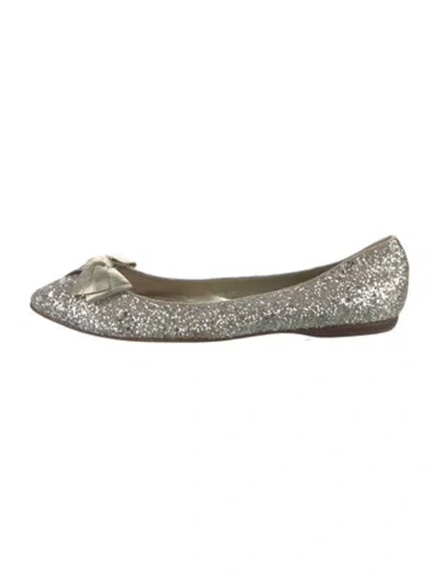 Pre-owned Miu Miu Glitter Bow Accents Ballet Flats In Gold