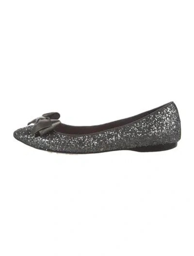 Pre-owned Miu Miu Glitter Bow Accents Ballet Flats In Silver