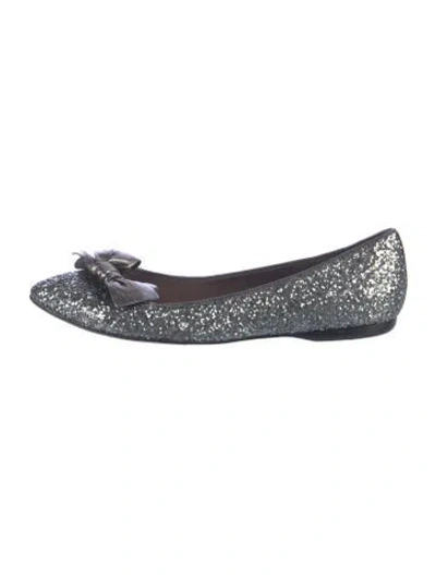 Pre-owned Miu Miu Glitter Bow Accents Ballet Flats In Silver