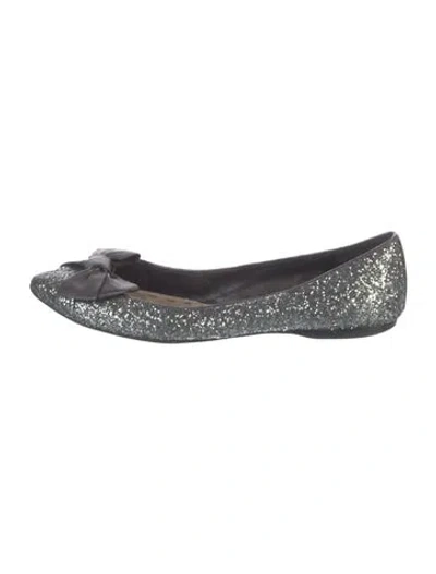 Pre-owned Miu Miu Glitter Bow Accents Flats In Silver