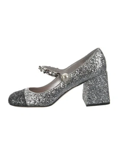 Pre-owned Miu Miu Glitter Chain-link Accents Pumps