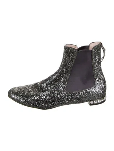 Pre-owned Miu Miu Glitter Crystal Embellishments Chelsea Boots
