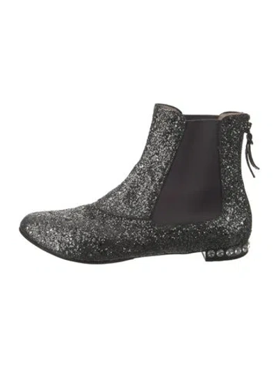 Pre-owned Miu Miu Glitter Crystal Embellishments Chelsea Boots In Gray
