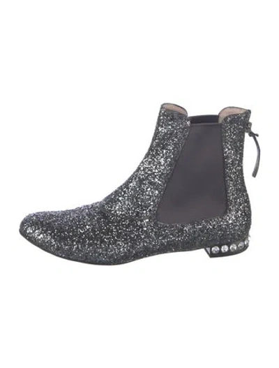 Pre-owned Miu Miu Glitter Crystal Embellishments Chelsea Boots In Metallic/silver