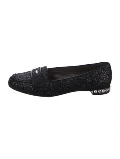 Pre-owned Miu Miu Glitter Crystal Embellishments Loafers In Black