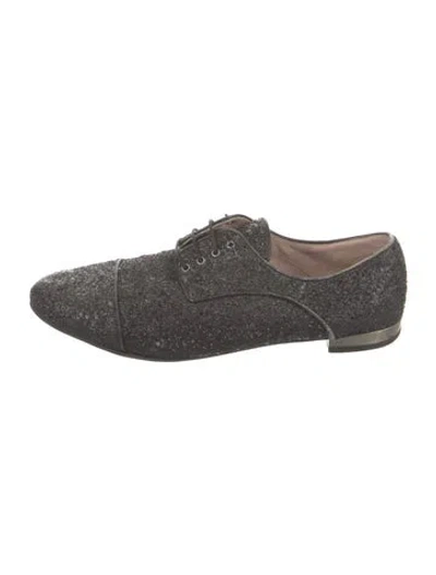 Pre-owned Miu Miu Glitter Crystal Embellishments Oxfords In Black