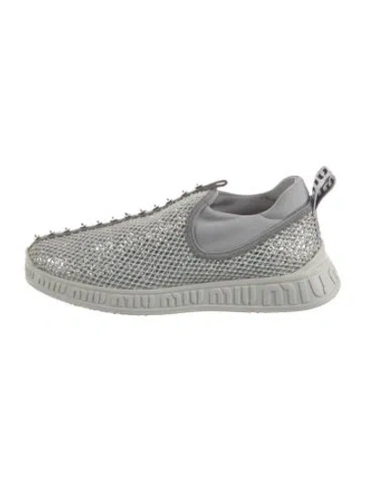 Pre-owned Miu Miu Glitter Crystal Embellishments Sneakers In White