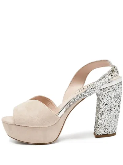 Pre-owned Miu Miu Glitter-embellished Platform Sandals