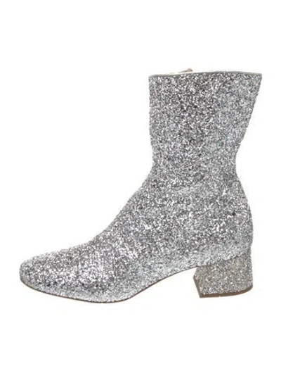 Pre-owned Miu Miu Glitter Glitter Accents Boots In Metallic/silver