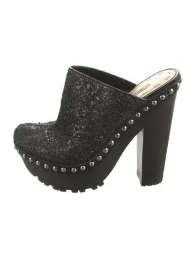 Pre-owned Miu Miu Glitter Glitter Accents Mules In Silver