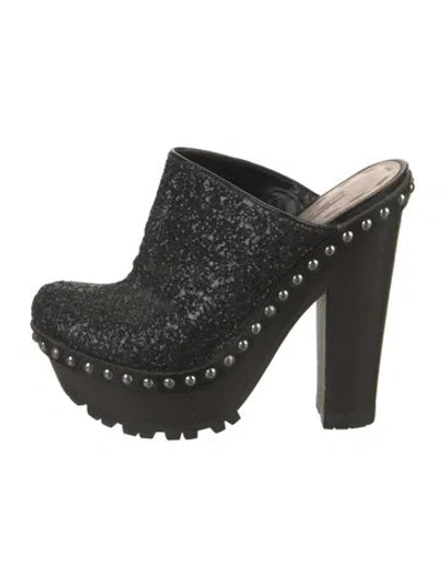 Pre-owned Miu Miu Glitter Glitter Accents Mules In Silver