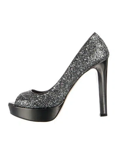 Pre-owned Miu Miu Glitter Glitter Accents Slingback Sandals In Silver