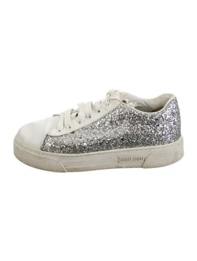 Pre-owned Miu Miu Glitter Glitter Accents Sneakers In Silver