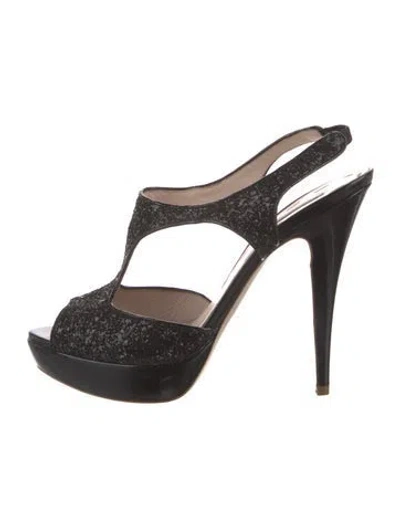 Pre-owned Miu Miu Glitter Glitter Accents T-strap Pumps In Black
