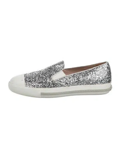Pre-owned Miu Miu Glitter Graphic Print Sneakers