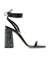 Miu Miu Glitter And Patent Leather Sandals In Black