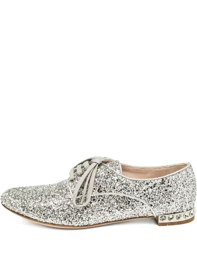 Pre-owned Miu Miu Glitter Lace-up Shoes In Gray