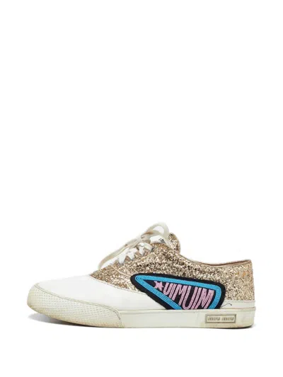 Pre-owned Miu Miu Glitter Leather Sneakers In Gold